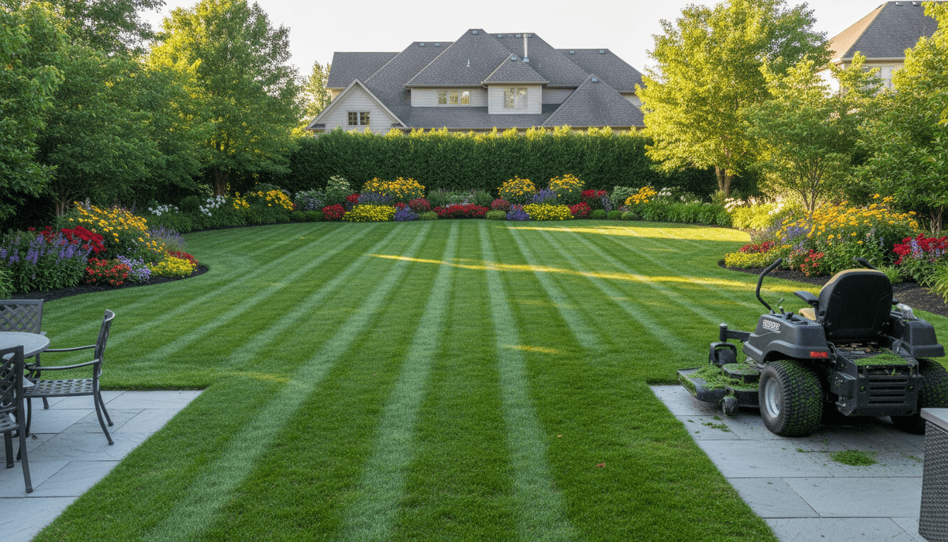 A transformed garden in Perth, Western Australia, with neatly edged beds and a pristine lawn
