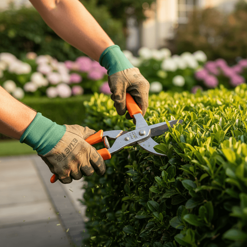 Close up of hand weeding a garden bed