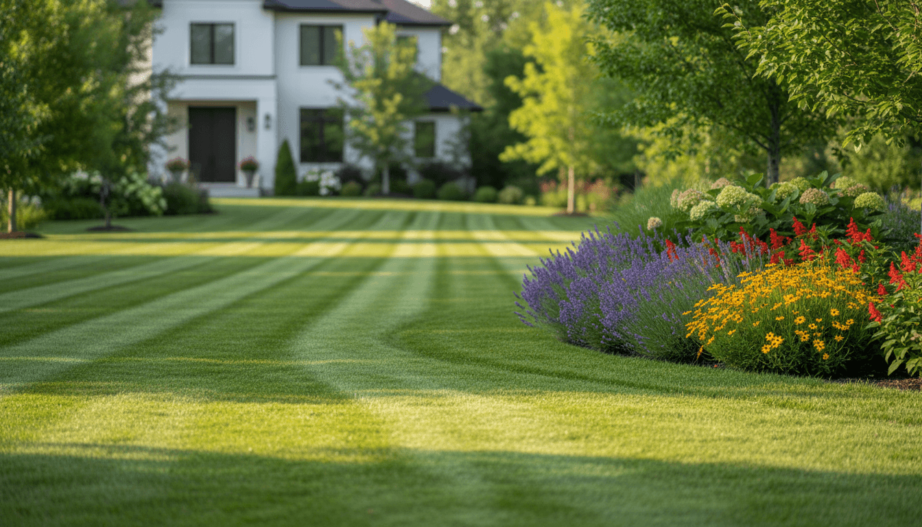 Freshly reset backyard garden with mowed lawn and clean edges